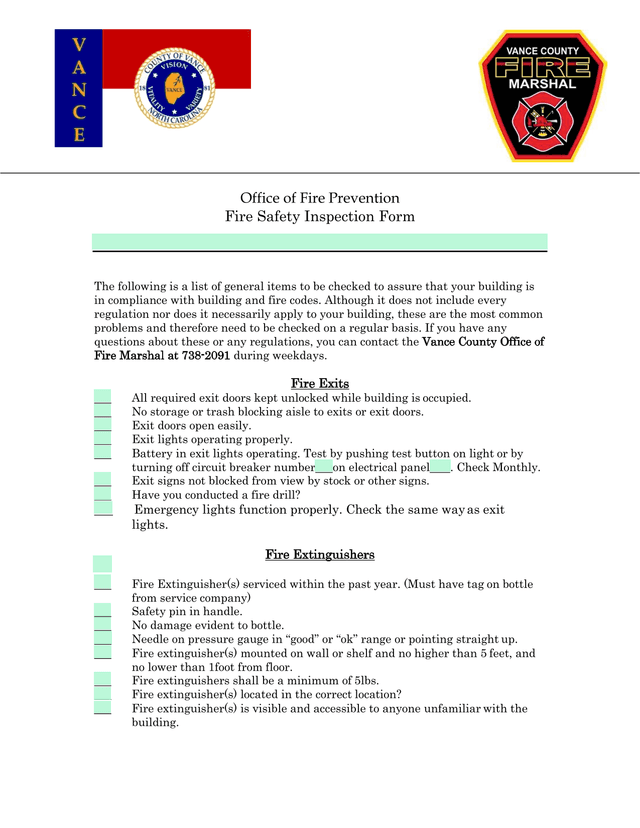 Fire Safety Inspection Form screenshot