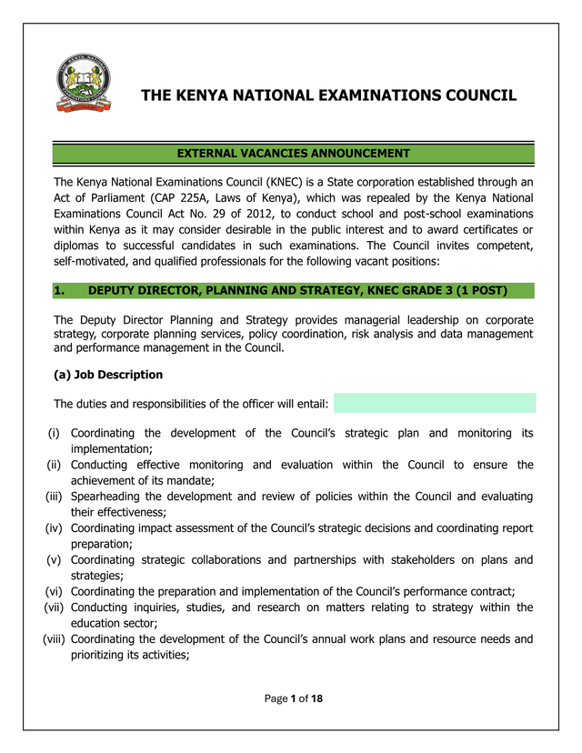 External Vacancies Announcement   Deputy Director, Planning And Strategy screenshot