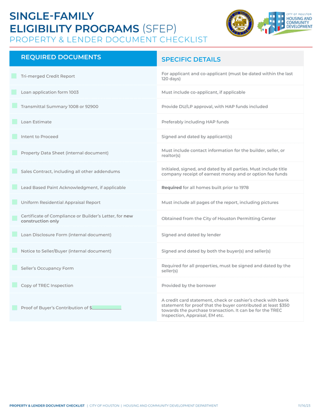 PROPERTY  LENDER DOCUMENT CHECKLIST screenshot