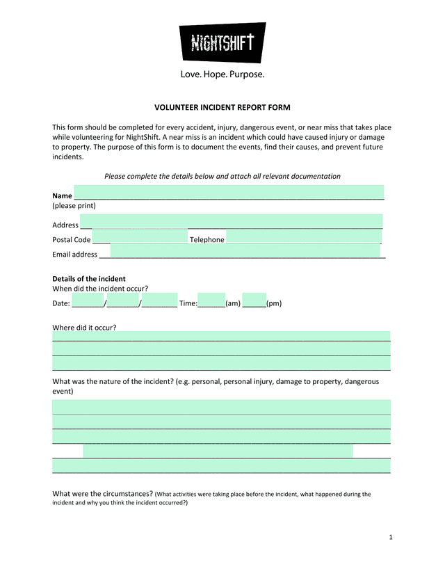 VOLUNTEER INCIDENT REPORT FORM screenshot