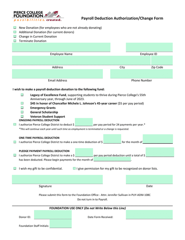 Payroll Deduction AuthorizationChange Form screenshot