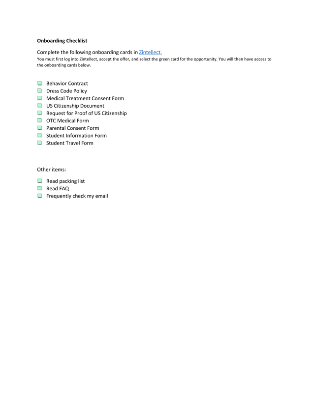 Onboarding Checklist screenshot