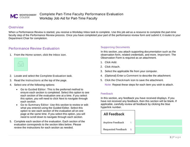 Complete Part Time Faculty Performance Evaluation screenshot