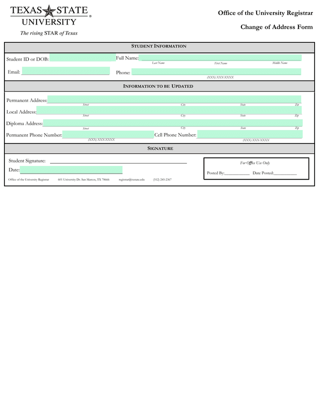 Change Of Address Form screenshot