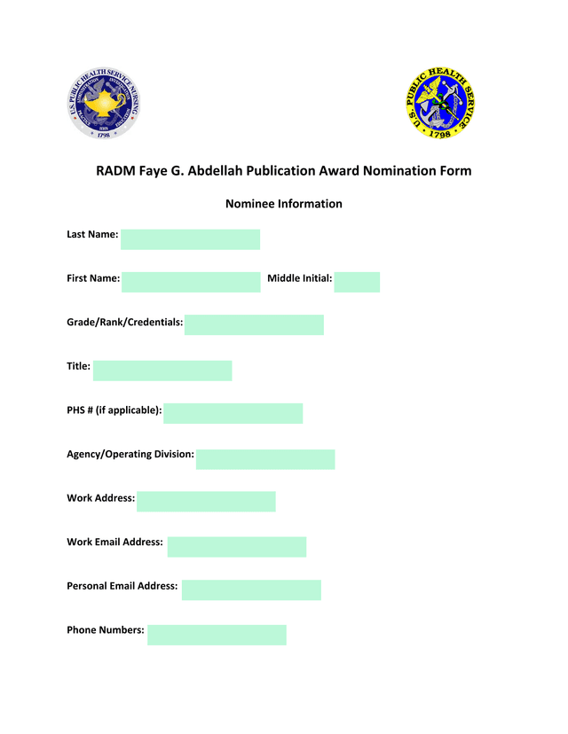 RADM Faye G. Abdellah Publication Award Nomination Form screenshot