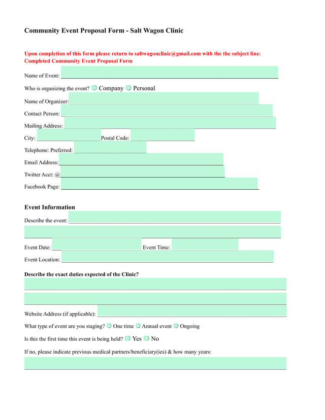 Community Event Proposal Form   Salt Wagon Clinic screenshot