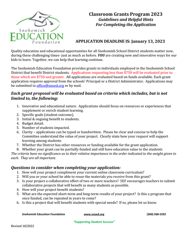 Classroom Grants Program 2023 Guidelines And Helpful Hints screenshot