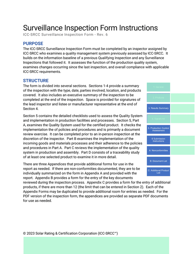 ICC SRCC Surveillance Inspection Form screenshot