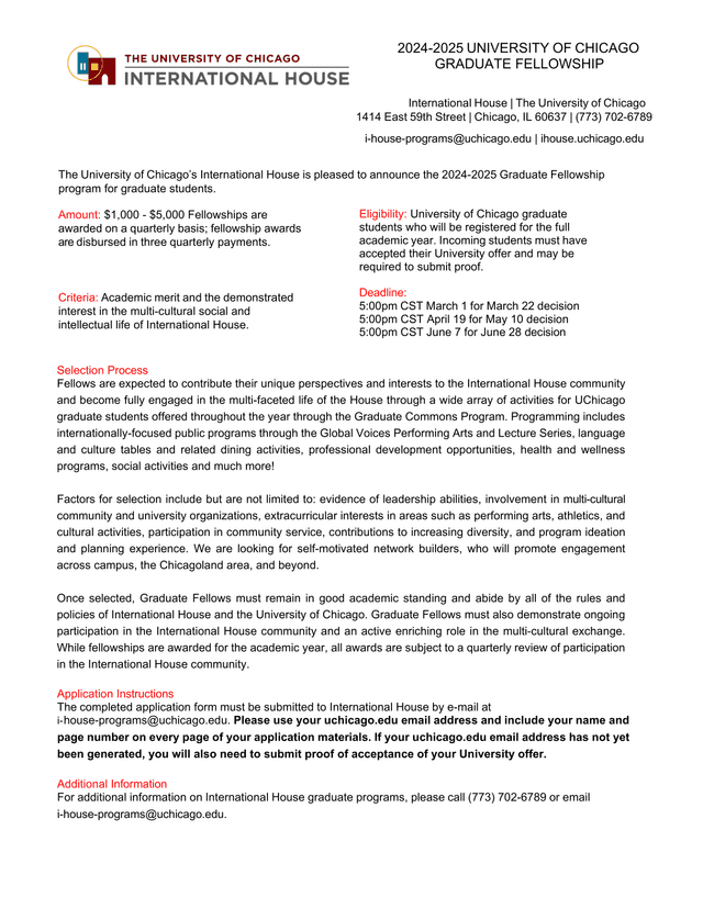 2024 2025 University Of Chicago Graduate Fellowship screenshot
