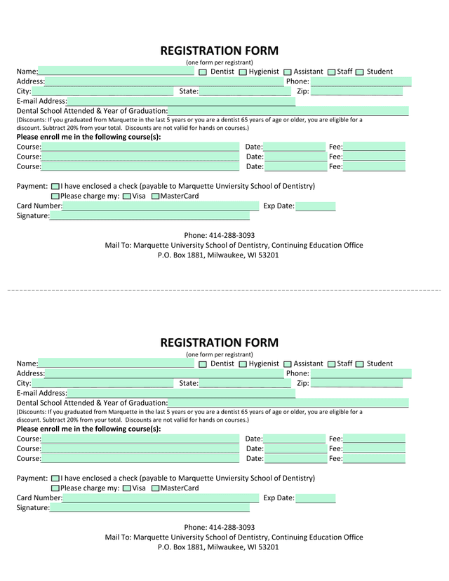 REGISTRATION FORM screenshot