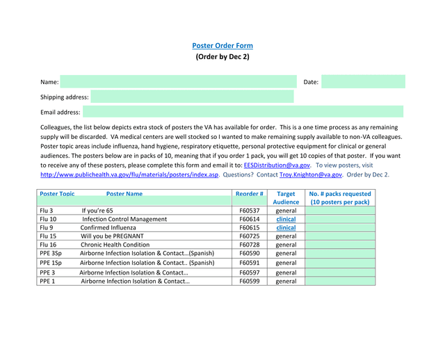 Poster Order Form screenshot