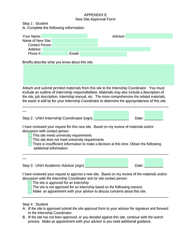 New Site Approval Form screenshot