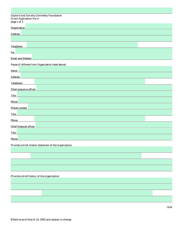 Gaylord And Dorothy Donnelley Foundation Grant Application Form screenshot