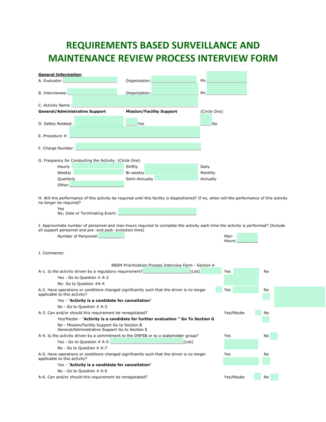 Requirements Based Surveillance And Maintenance Review Process Interview Form screenshot