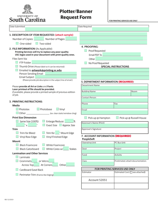 PlotterBanner Request Form screenshot