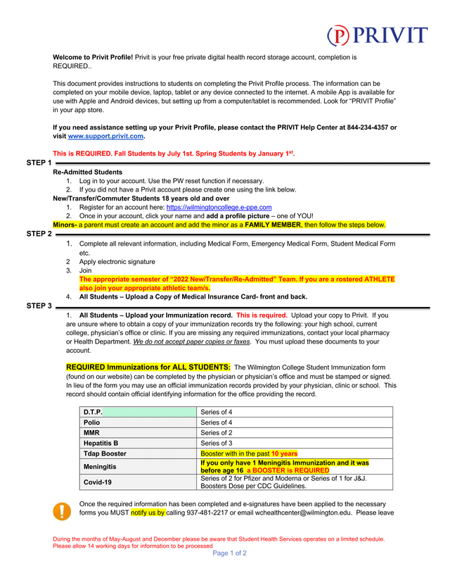 Privit Profile Instructions For Students screenshot