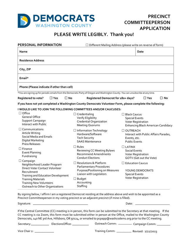 Precinct Committeeperson Application screenshot