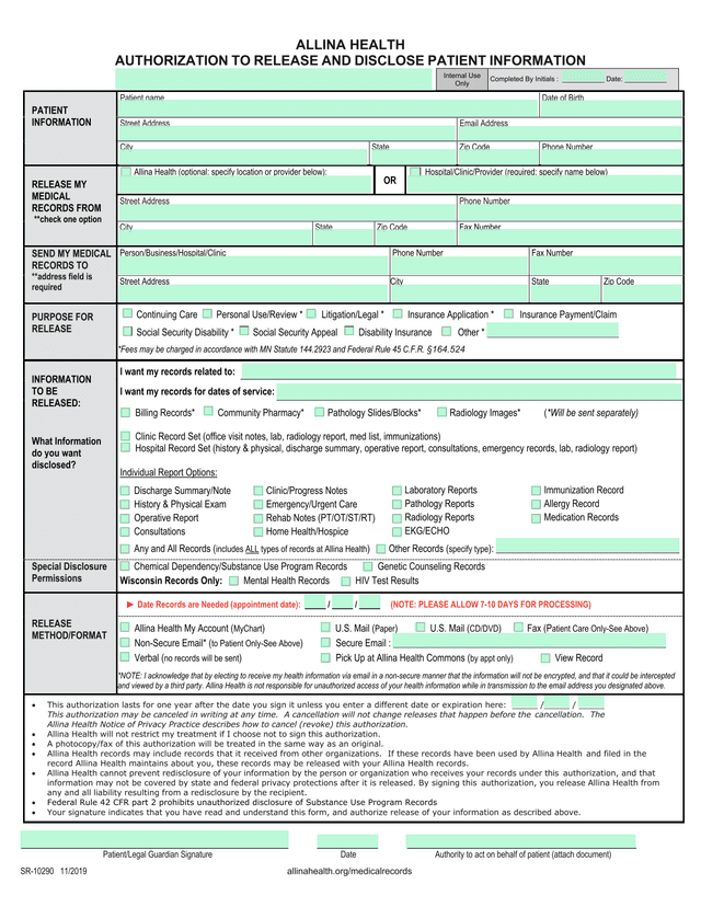 Authorization To Release And Disclose Patient Information screenshot