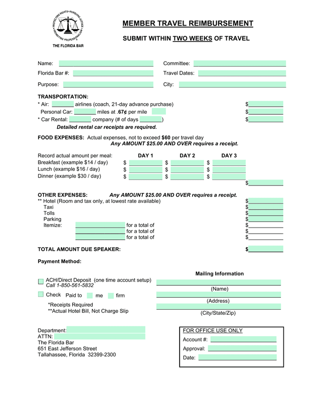 Member Travel Reimbursement Form screenshot