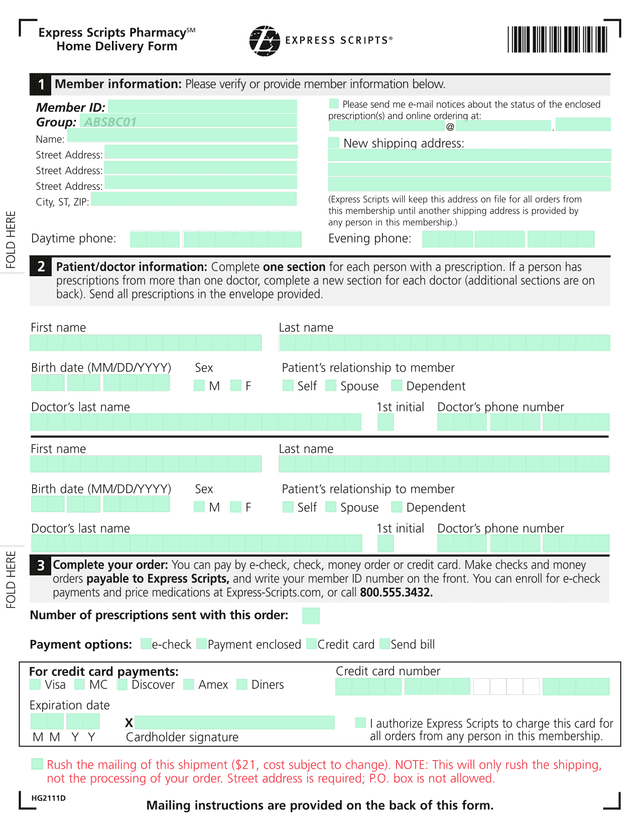 Express Scripts PharmacySM Home Delivery Form screenshot