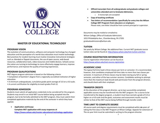 Master Of Educational Technology Program Information screenshot
