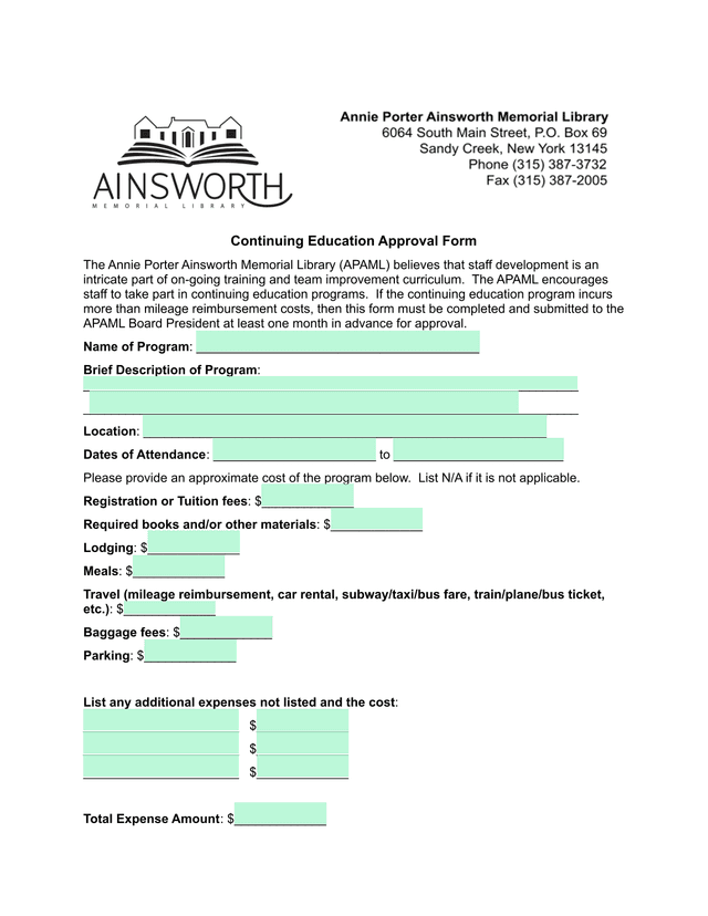 Continuing Education Approval Form screenshot