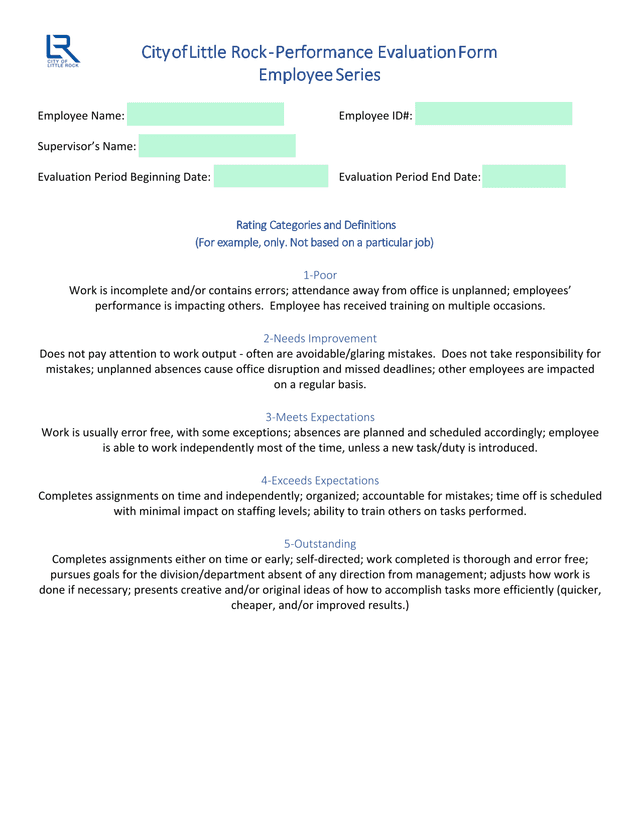 City Of Little Rock   Performance Evaluation Form screenshot