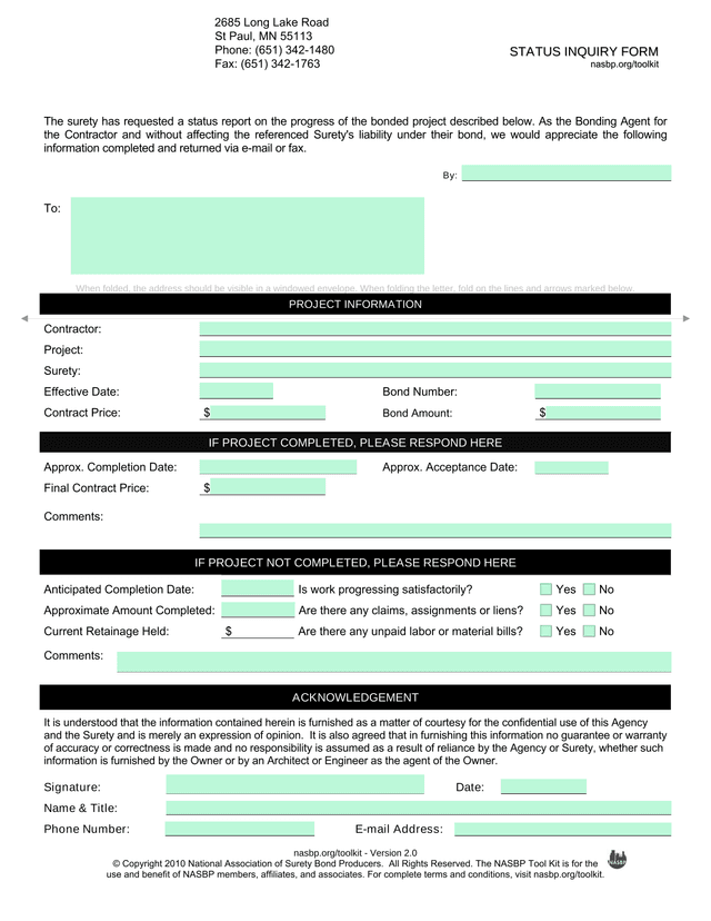 Status Inquiry Form screenshot