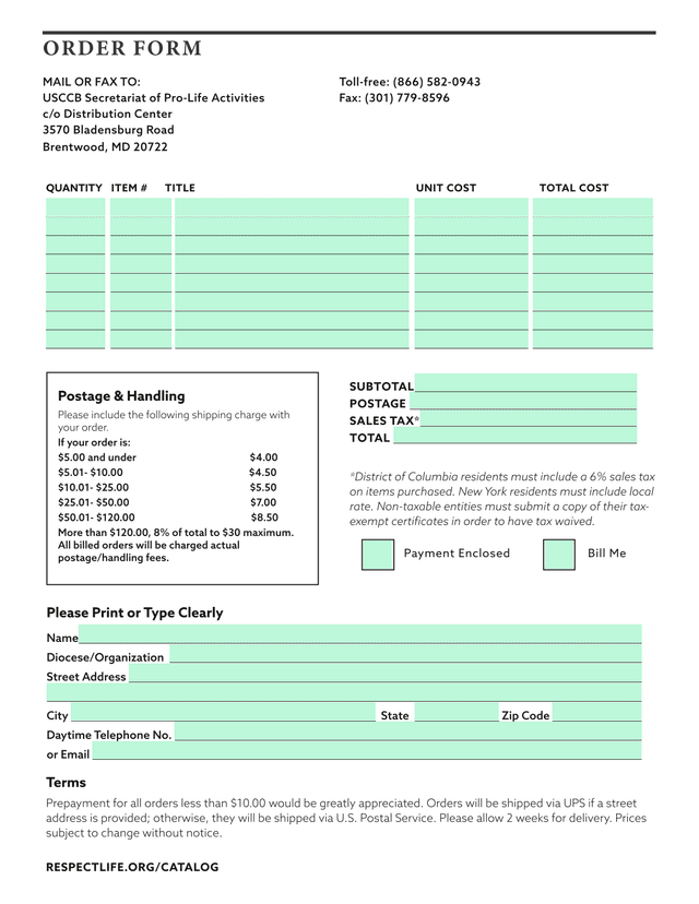Order Form screenshot