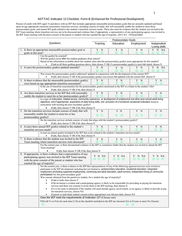 NSTTAC Indicator 13 Checklist Form B (Enhanced For Professional Development) screenshot