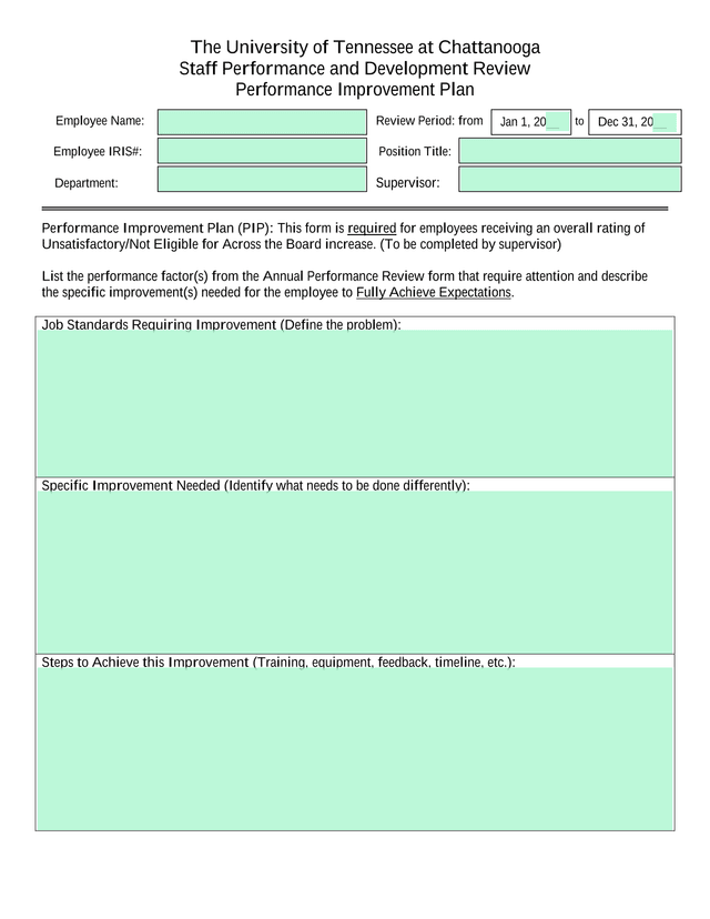 Staff Performance And Development Review Performance Improvement Plan screenshot