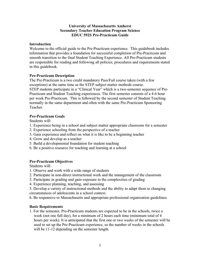 EDUC 592S Pre Practicum Guide screenshot