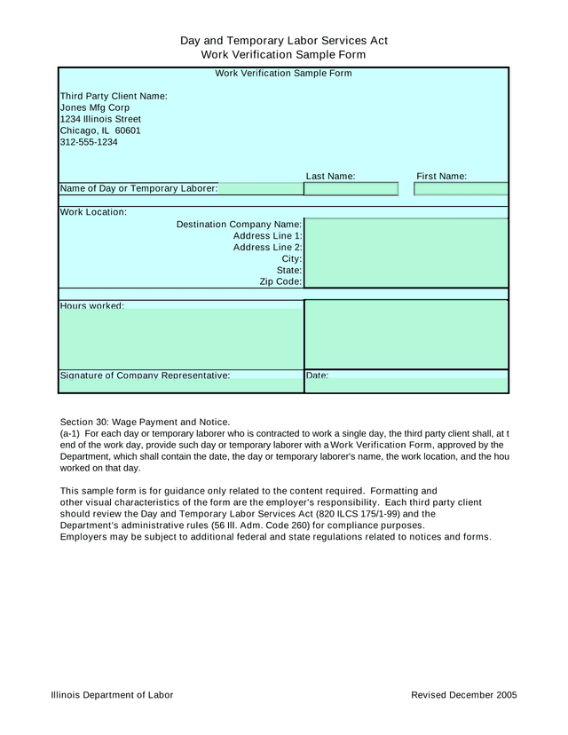 Day And Temporary Labor Services Act Work Verification Sample Form screenshot