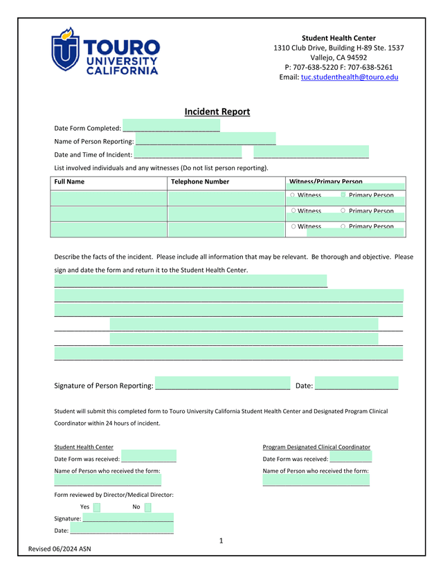 Incident Report screenshot