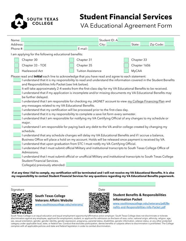VA Educational Benefits Application Form screenshot