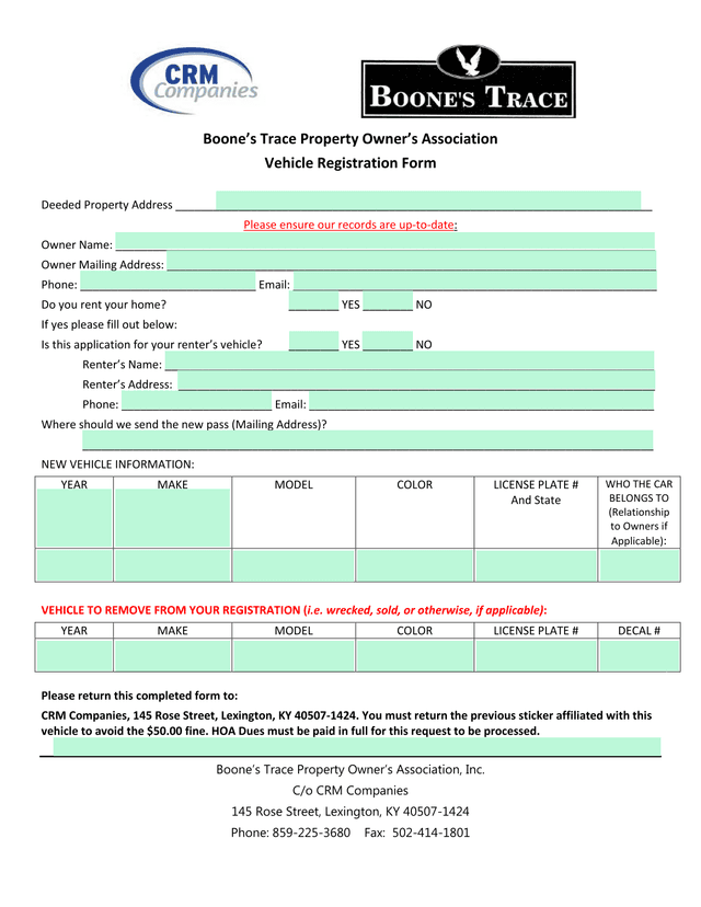 Vehicle Registration Form screenshot