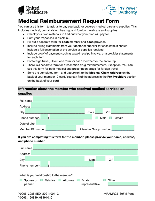 Medical Reimbursement Request Form screenshot