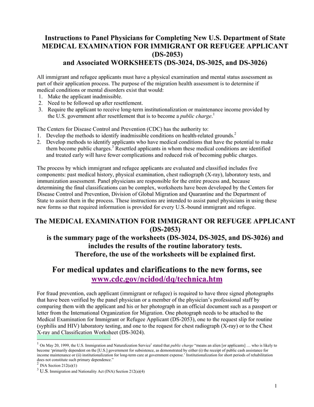 Medical Examination For Immigrant Or Refugee Applicant (DS 2053) screenshot