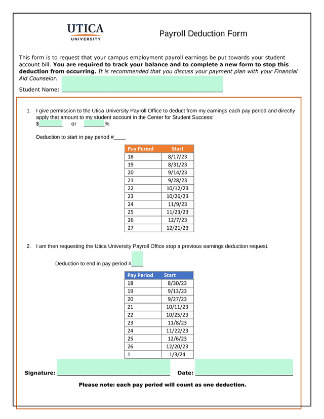 Payroll Deduction Form screenshot
