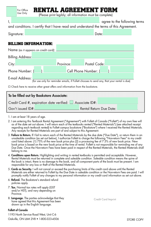 Textbook Rental Agreement screenshot
