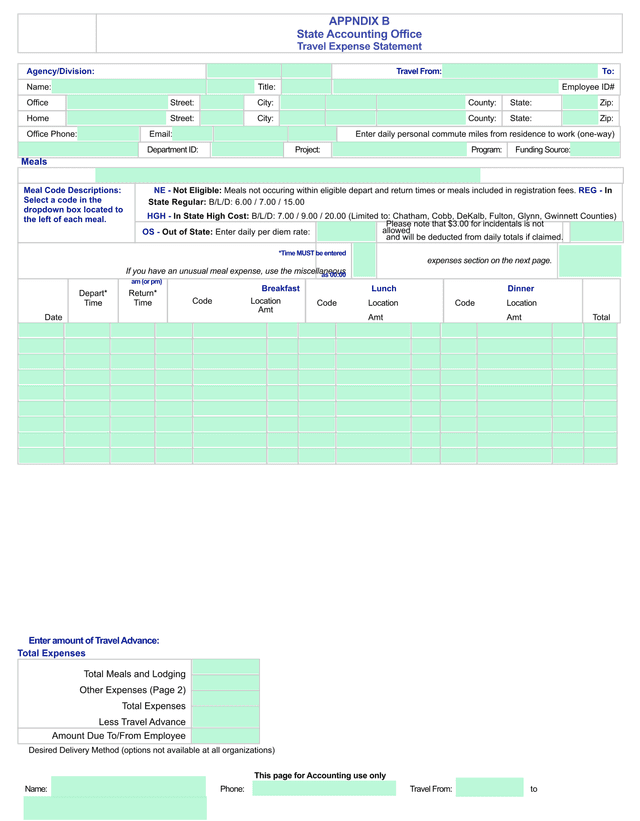 Travel Expense Statement screenshot