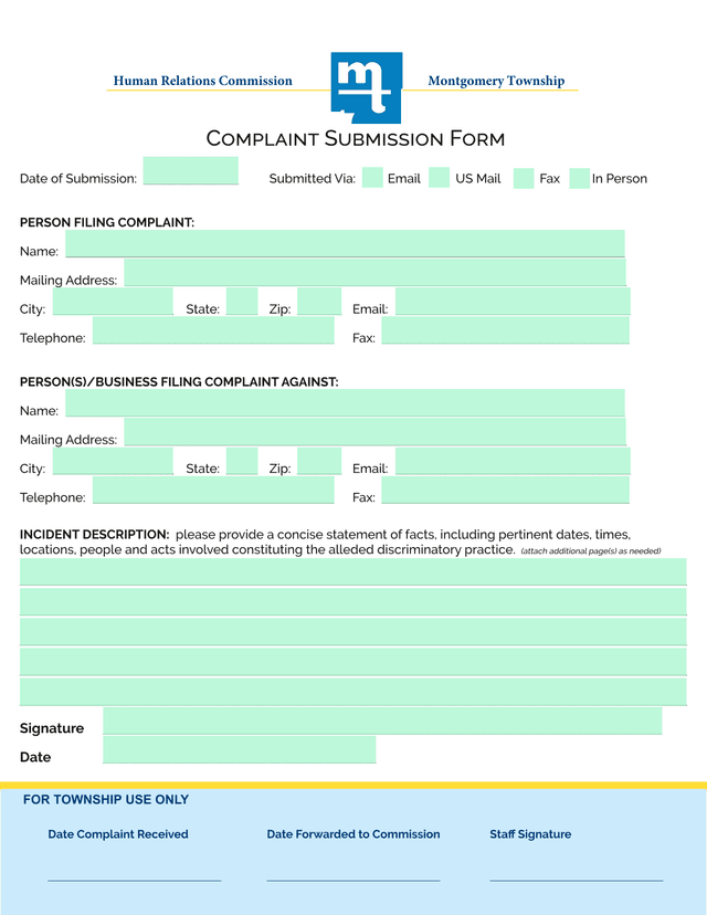 Complaint Submission Form screenshot