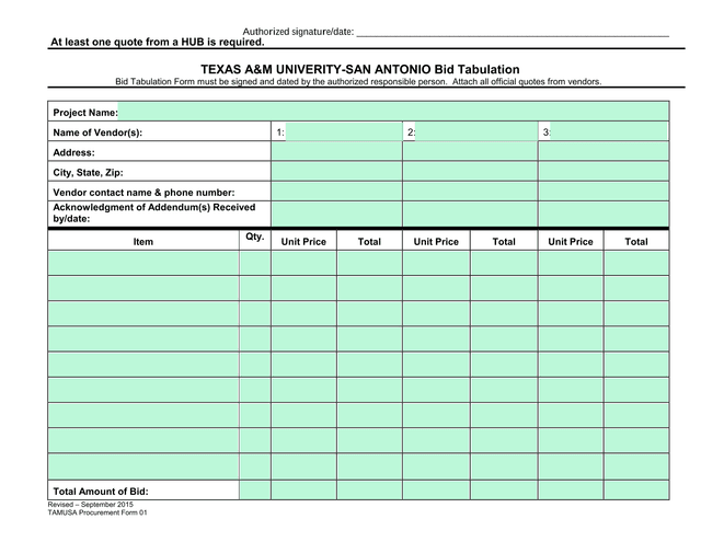 TEXAS AM UNIVERITY SAN ANTONIO Bid Tabulation screenshot