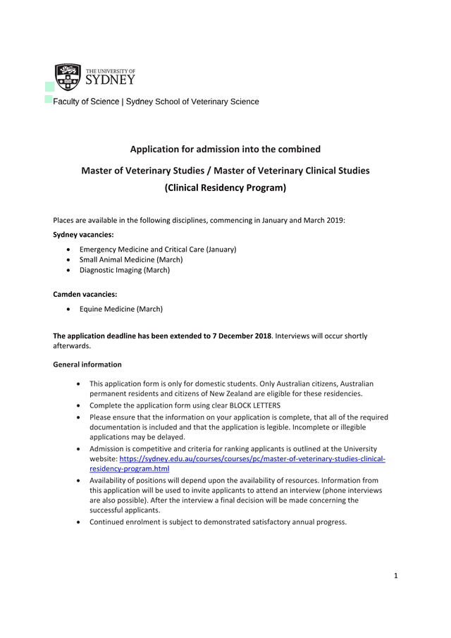Application For Admission Into The Combined Master Of Veterinary Studies  Master Of Veterinary Clini screenshot