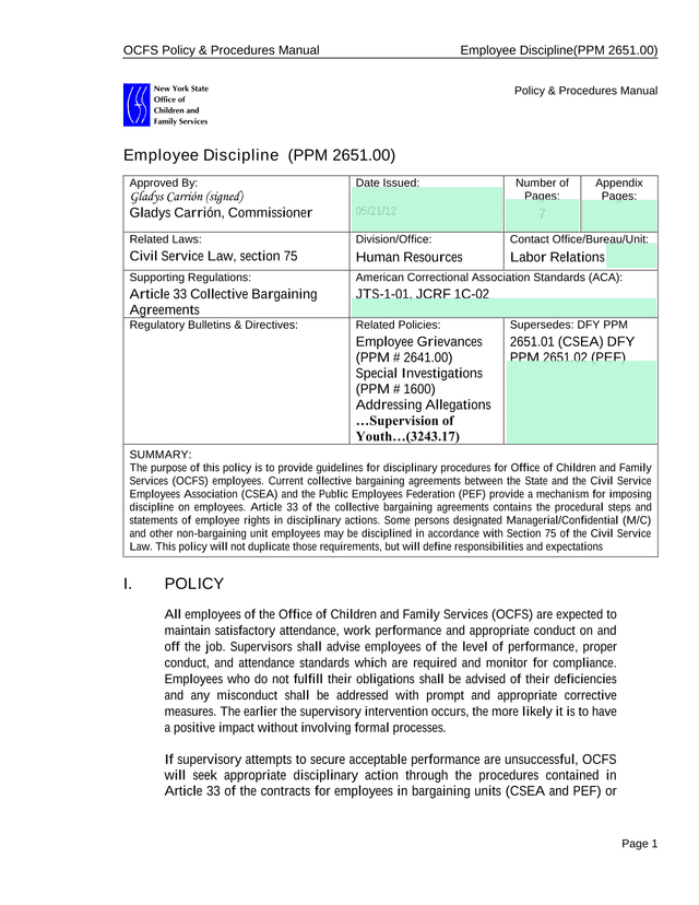 Employee Discipline (PPM 2651.00) screenshot