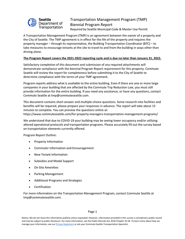 Transportation Management Program (TMP) Biennial Program Report screenshot