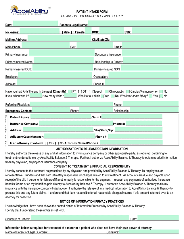 Patient Intake Form screenshot