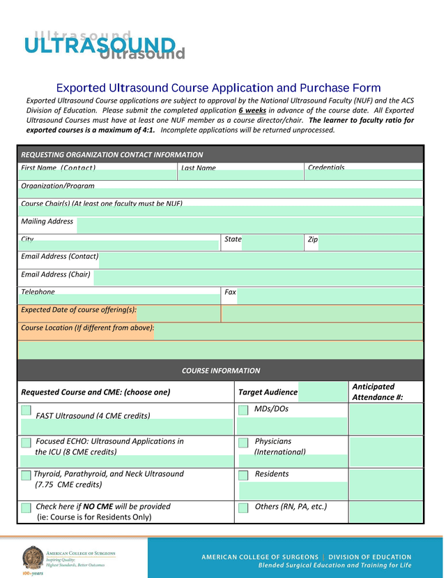 Exported Ultrasound Course Application And Purchase Form screenshot