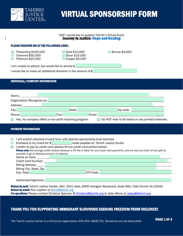 Virtual Sponsorship Form screenshot