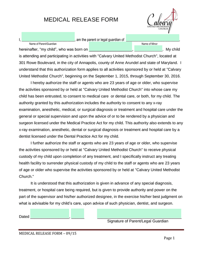 MEDICAL RELEASE FORM  0915 screenshot